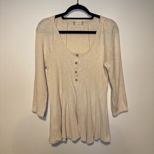 ALTARD STATE Oatmeal Scoop Neck Button Up Flowy Tunic Flare 3/4 Sleeve S